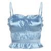 Summer Women Sexy Sling Straps Camisoles Ruched Ruffle Satin Streetwear Strapless Vest Crop tops Solid Slim Backless Club Camis