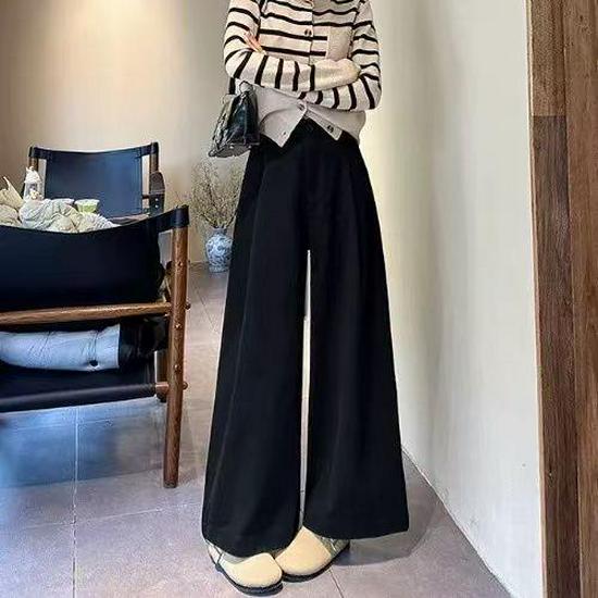 

2025 Winter Women s High-Waisted Apricot Wide-Leg Pants - Slimming, Loose-Fit, Petite Casual Long Pants L (Recommended for 102-115 cm) чёрный