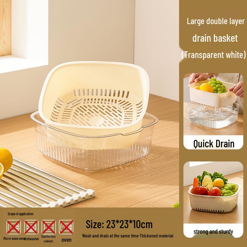 Doppelschichtiger Gemüse- und Obstwaschkorb: Kunststoff Küchenablaufbecken & Spülen Sieb.