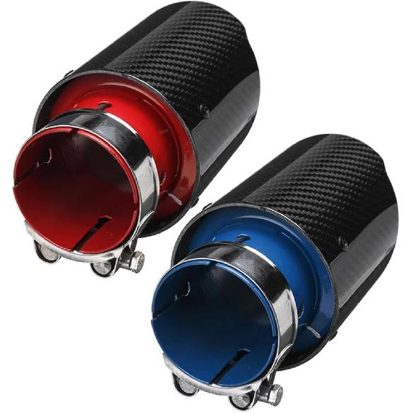 1PC 63MM Universal Car Real Carbon Fiber Exhaust System Muffler Tip Tail Stainless Decorations Straight Trim(Color:Red 63-89mm)