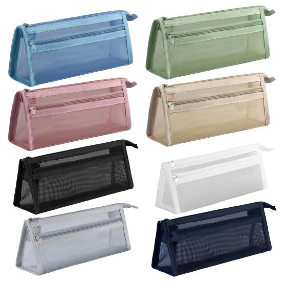 Mesh Pencil Case Compact Makeup Travel Case Large Capacity Portable Stationery Bag Transparent Nylon Organizer for School Exams