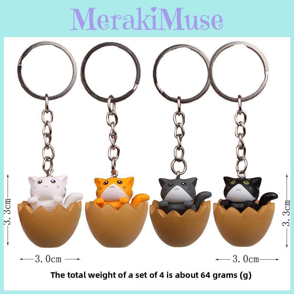 Cartoon Eggshell Adorable Cat Resin Pendants Keychain For Gifts Children