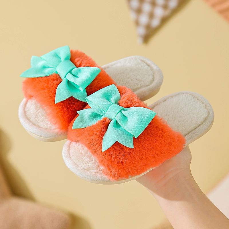 Girls' Winter Warm Plush Swallowtail Bow Cotton Slippers - Soft Sole, Non-slip, Plus Velvet, 2025 Edition