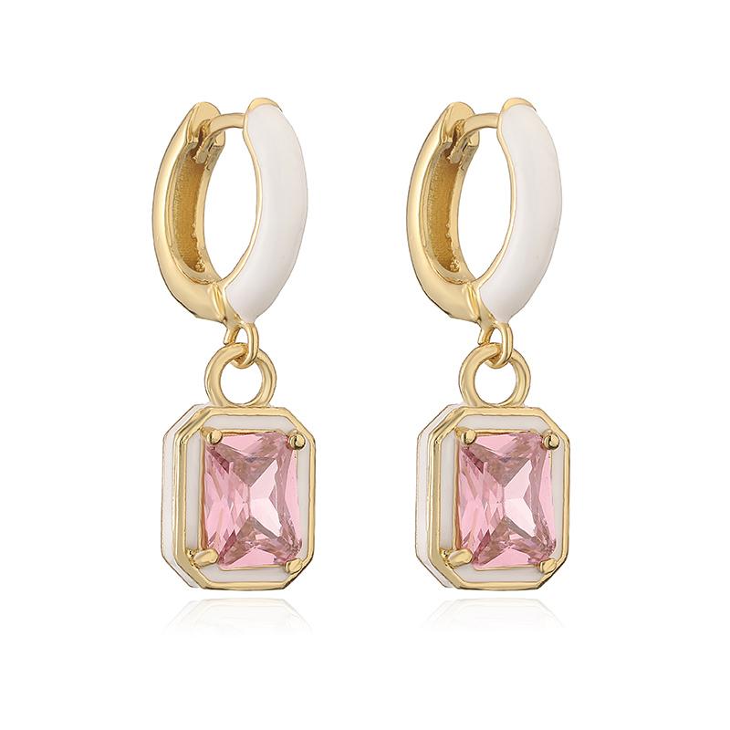 HECHENG, Rainbow Colorful Enamel Hoop Earrings Charm Luxury Rectangle Zirconia Ear Buckles For Women Zircon