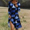 Long  Sleeve Dress For Women Casual Loose Fit Print Dress With Pockets