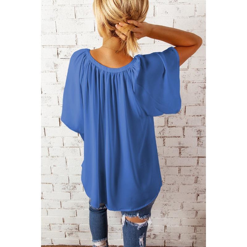 JPNTKY Women's Fashion Casual Solid Color Print Short Sleeve V Neck Blouses & Shirts