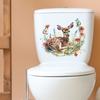Fun-m116 Cartoon Sika Deer Flower Green Plant Toilet with Bathroom Bathroom Beautification Wall Sticker