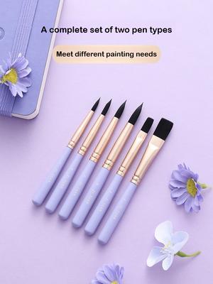 6 PCS Mini Short Handle Nylon Watercolor Paint Brushes for Acrylic Coloring Oil Painting Brushes Stationery Art School Supplies