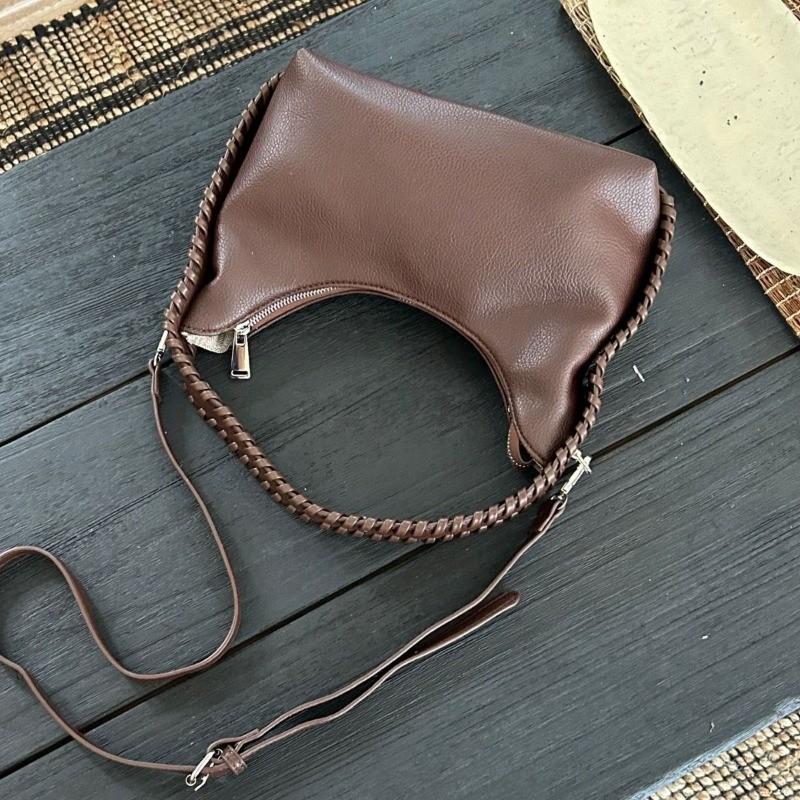 IELGY Woven Texture Fashion Underarm Bag Solid Color All-Match Crescent Bag Simple Trendy Portable One-Shoulder