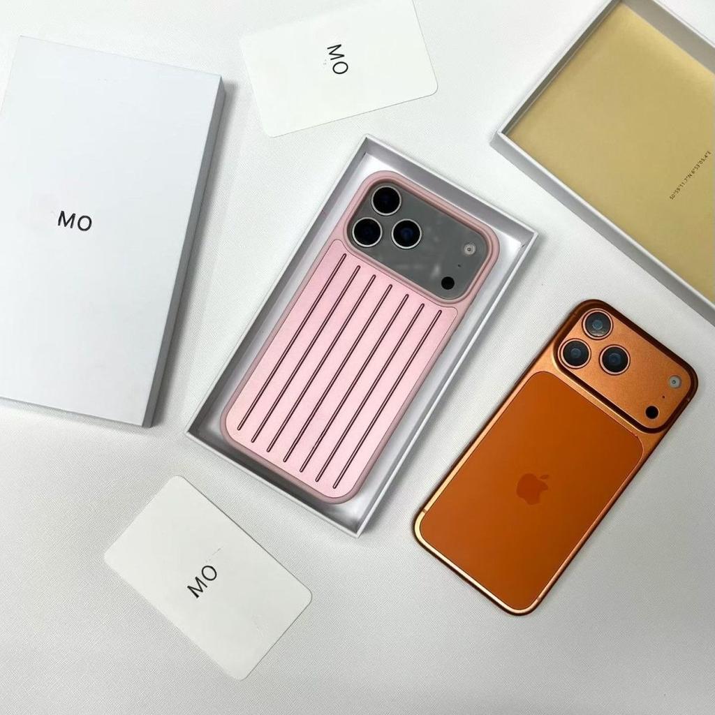 INS Unique Creativity for RIMOWA Business Luggage Case for IPhone 17 Pro Max 16 15 14 13 3D Corrugated Stripe Stylish Aluminum Alloy Anti-drop Cover