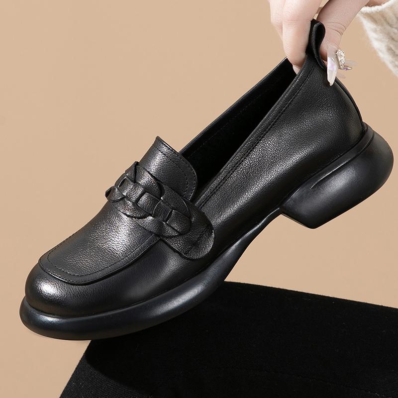 Fashion GKTINOO Women Loafers Shoes Genuine Leather 2025 British Style Women's Spring Shoes Thick Bottom Large Size Ladies Shoes