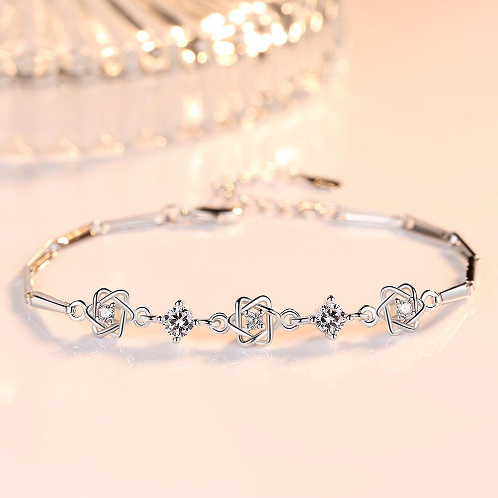 Sterling Silver Bracelet, Japanese And Korean Style, Elegant Women's Accessory, Six-Pointed Star Bracelet, Jewelry Gift