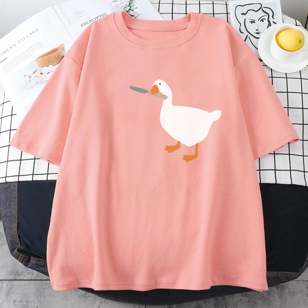 Summer Round Neck Cute Duck Pattern Printed Top Fashionable Casual Pure Cotton Short Sleeved Women's T-shirts