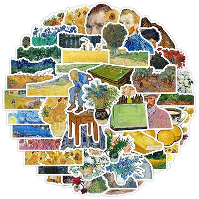 50PCS Retro Famous Art Painting Stickers Pack Van Gogh Oil Painting Style Vinyl Waterproof Decals Laptop Water Bottles Bicycle