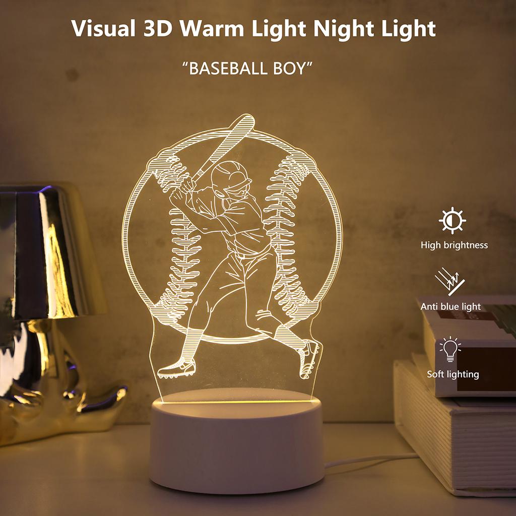 3D baseball boy acrylic visual night light for home decoration atmosphere night light suitable for bedroom lighting and tabletop