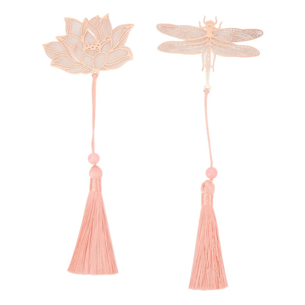 2pcs Gold Hollow Bookmark with Elegant Tassels Beautiful Stainless Steel Plating Metal Bookmark