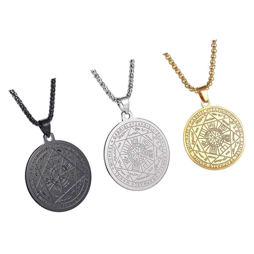 Modern Christian Inspired Pendant Necklace With Mystical Coin Design Sturdy Stainless Steel Chain Spiritual Jewelry Gift