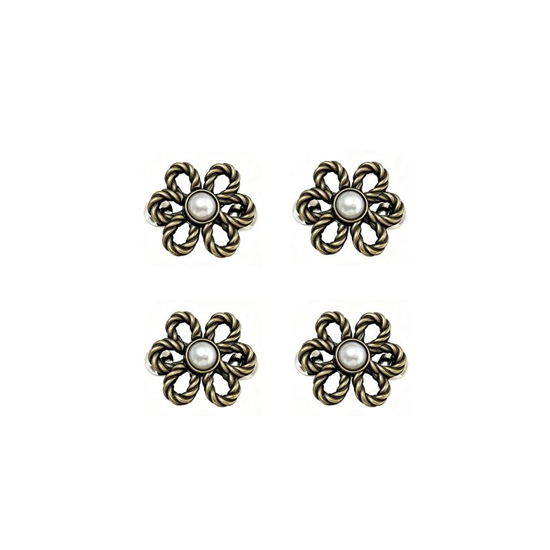 2/4Pcs No‑Sew Flower Pearl Waist Buckle Detachable Pants Waist Reducing Clip Fashion Decor Brooch for Jeans Skirt Shirt Outfit