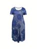 Sommer 2026 Boho-Stil Übergröße Bedrucktes Kleid mit Taschen für Damen