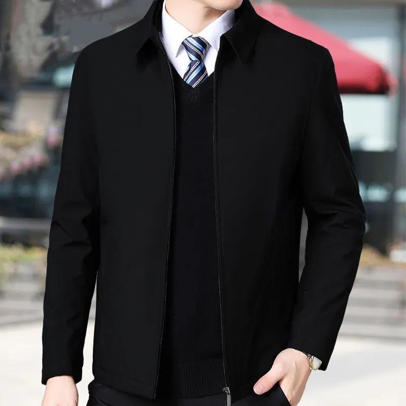 

Men s Wrinkle-Resistant Fleece-Lined Jacket - Spring/Autumn, Plus Size, Casual, Business, Dad s Coat 4XL (88-100 kg)