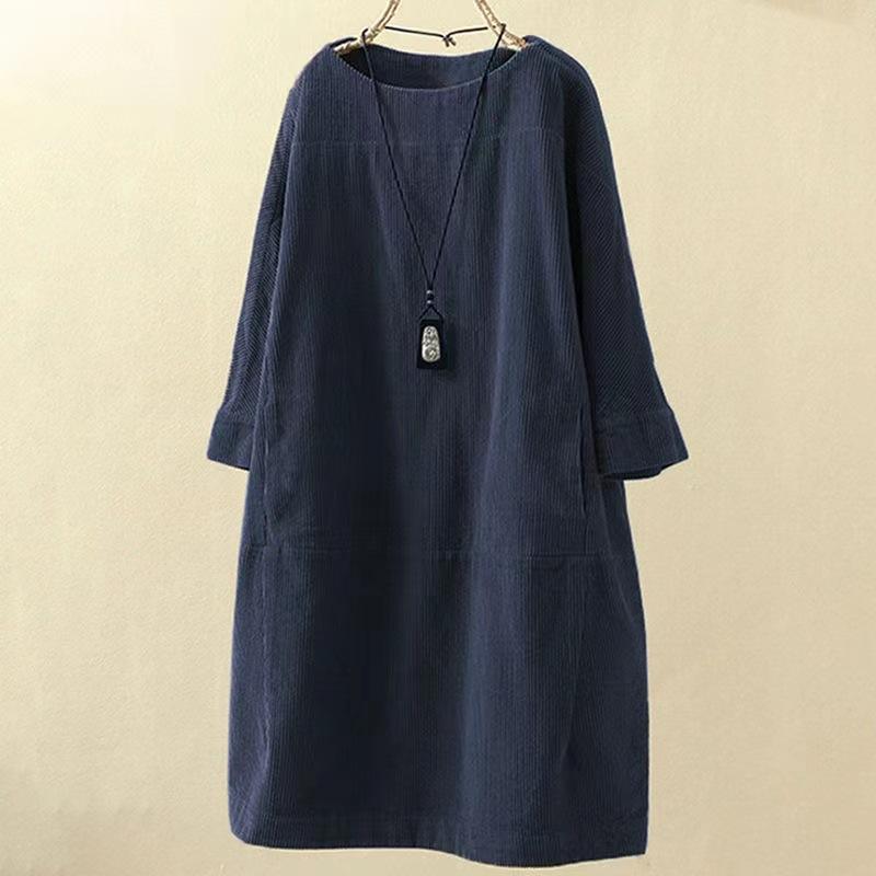 2022 Autumn/Winter Retro Corduroy Loose Plus Size Dress for Women