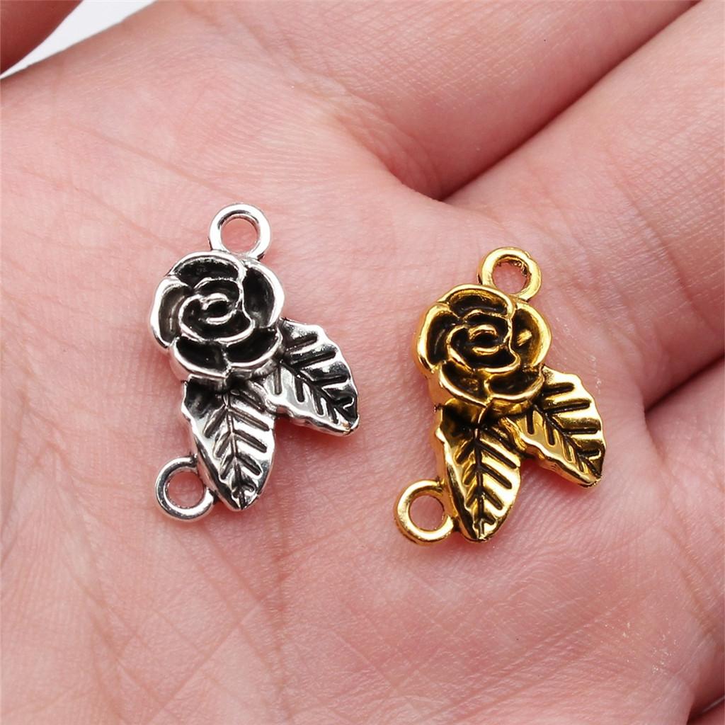 Flower Petal Connectors Botanical Themed Antique Bronze Zinc Alloy Jewelry Making Connect Charms Extender Connectors