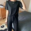 Ice Silk Pyjamas Kvinner Solid todelt sett Sommer Natttøy Kortermet Høst Koreansk Klassisk Basic Elegant Chic Trend