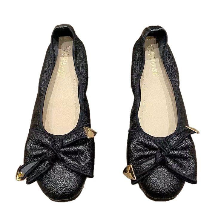 Soft Leather Soft Sole Doudou Single Shoes Women's 2025 New Shallow Mouth Comfortable Versatile Flat Shoes Casual Work Mother Shoes