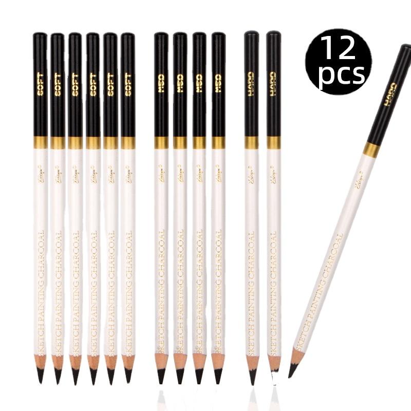12pcs Pearlescent Platinum Circle Sketch Charcoal Soft Medium Hard Drawing Pencil Combination For Beginners Art Supplies