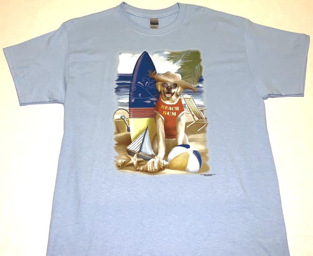 Golden Retriever Dog Beach Bum Surfing Surf T-Shirt New! LARGE Unisex T-Shirt M