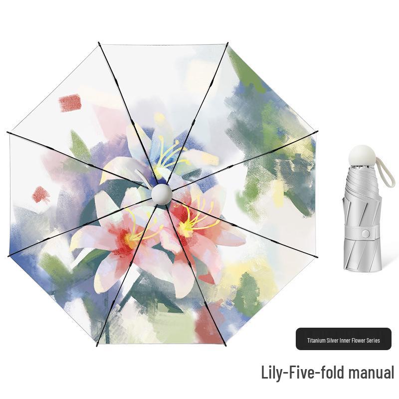 

Титаново-серебристый зонт от солнца: Женский портативный автоматический мини-зонтик для защиты от УФ-лучей, двойного назначения для солнечных и дождливых дней.