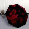 1pc Red Floral Pattern On Black Background Umbrella with Plastic Handle,Suitable for All Seasons Umbrellaptys26029