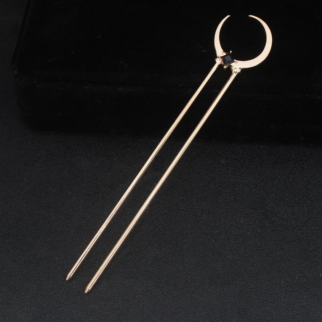 New Metal U Shape Moon Hair Sticks for Women Vintage Elegant Chinese Black Crystal Hairpins DIY Hairstyle Hair Accessories Gifts