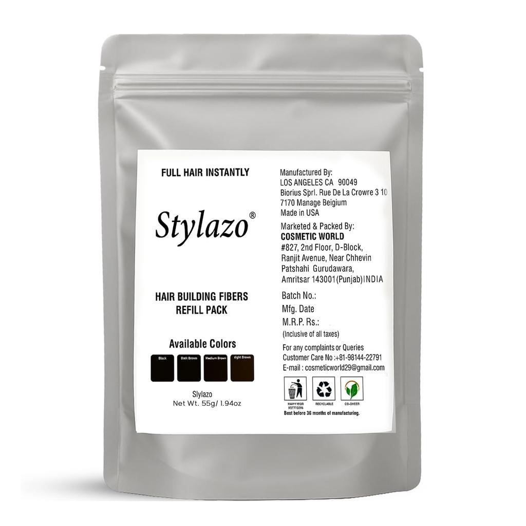 Stylazo Hair Loss Concealer Refill Pack For All Karetin Protein Hair Fibers (55 Grams Dark Brown)