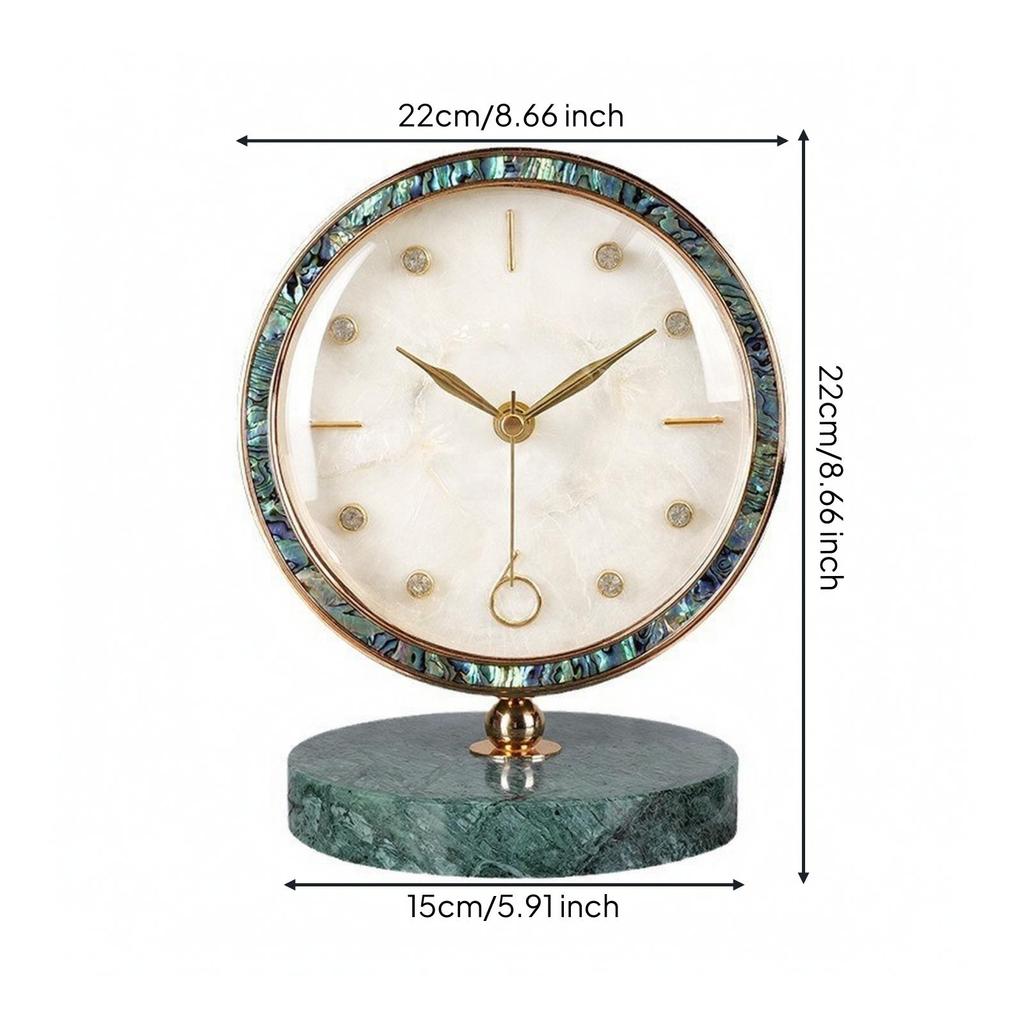 Clock with Marble Base Golden-Hued Decorative Desktop Marbled for Bedroom