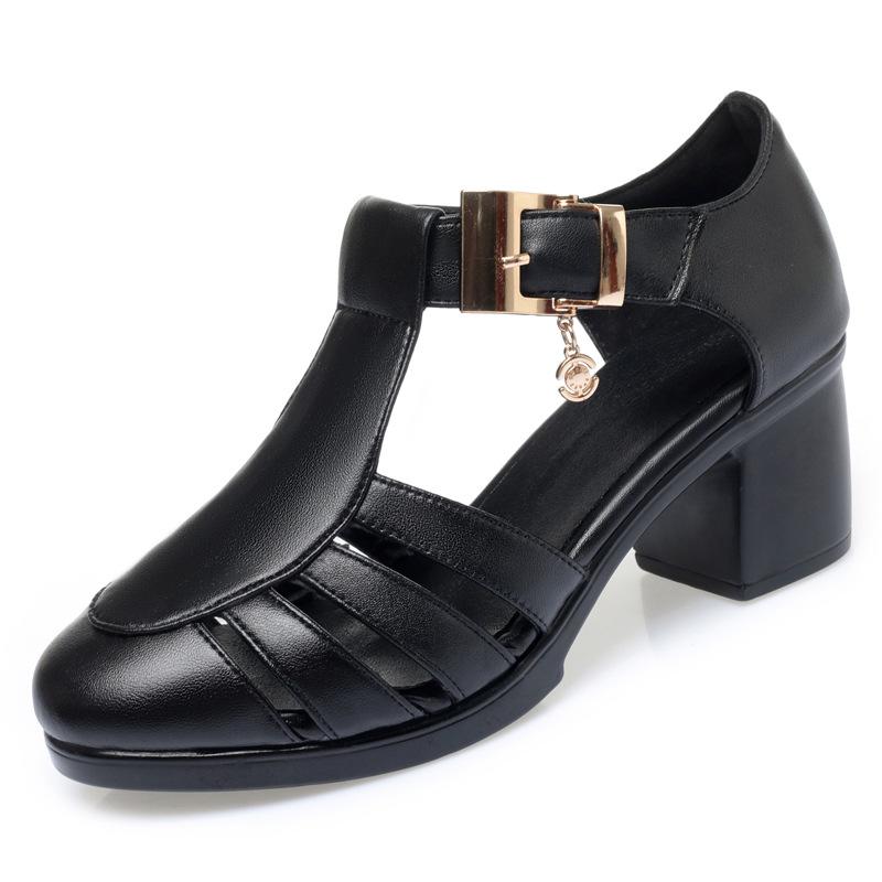 Fashion GKTINOO Genuine Leather Shoes Gladiator Sandals For Women Large Size Non-slip High Heel Sandals Summer Ladies Shoes