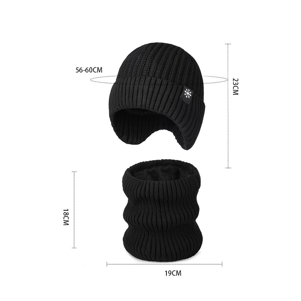 Winter Knitted Hat Two-Piece Outdoor Velvet Thick Warm Wool Cap with Scarf
