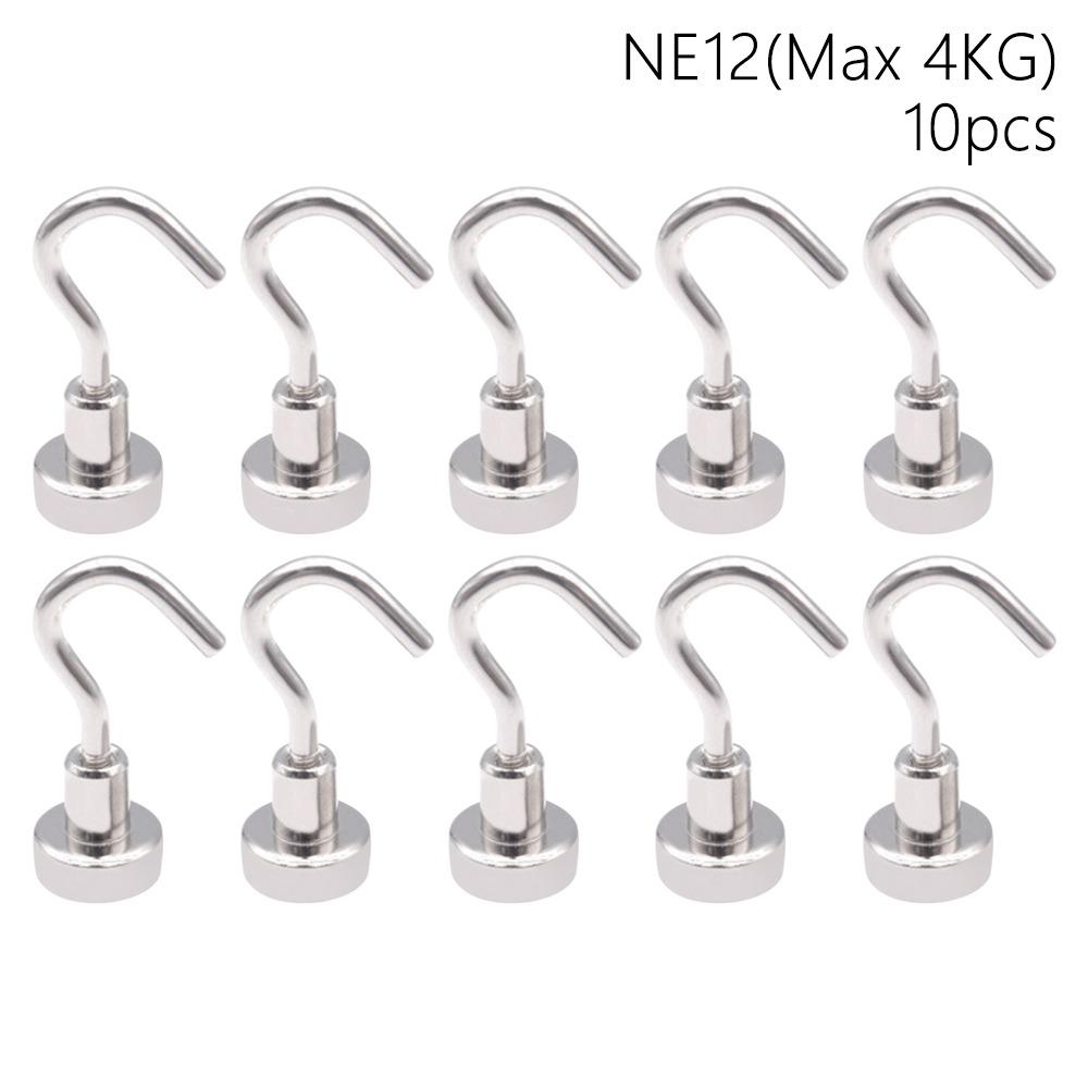10PCS Metal Magnetic Hooks Powerful Heavy Duty Wall-mounted Hook Screw in Bathroom Accessories Suction Storage Hooks