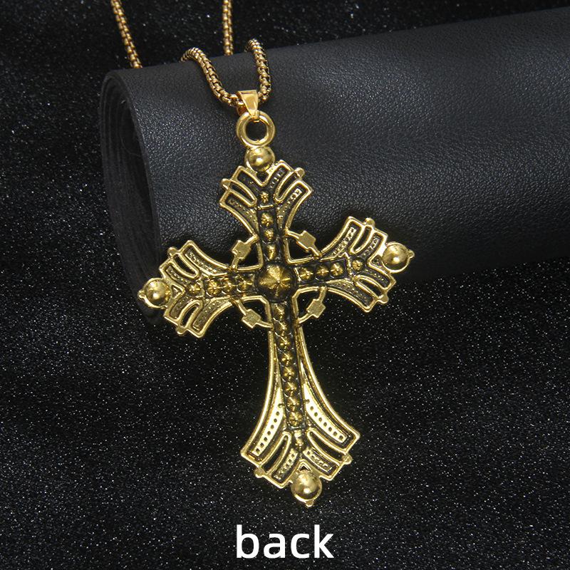 Collana con Ciondolo a Croce Borchiato di Diamanti Stile Gotico Y2K in Acciaio Inossidabile, Catena Lunga e Grande Colorata Personalizzata Vintage per Maglione da Uomo