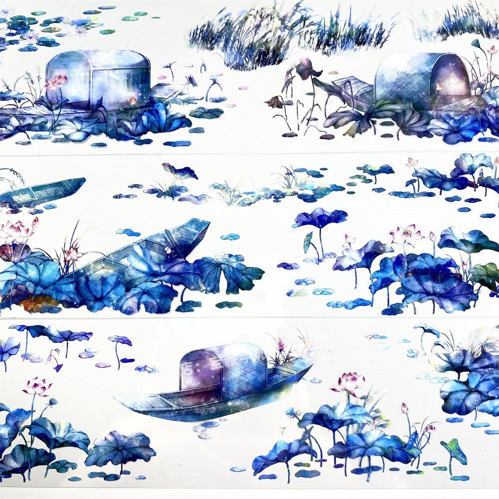 Journal washi pet tape v10 small lotus rafting two nights flower boat ZERO ancient PET scrapbooking collage sticker card making