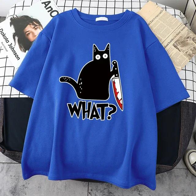 

Мужская хлопковая футболка с принтом Killer Black Cat What Surprise, забавные топы для творчества, винтажные мужские топы с короткими рукавами оверсайз 2XL