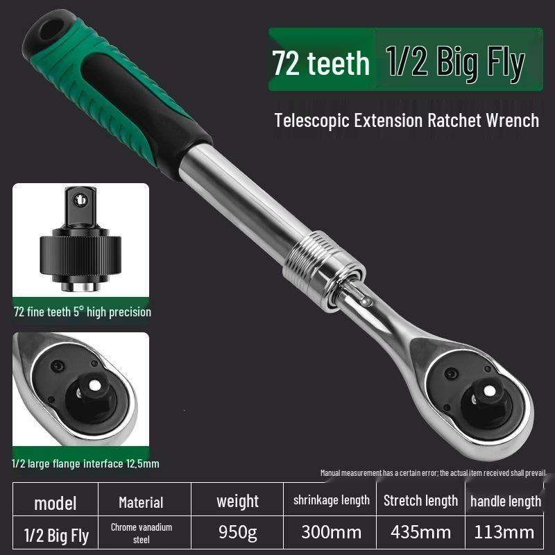 Quick Release Telescoping Ratchet Wrench, Super Long Handle, 72 Teeth, Bi-Directional with Quick Socket