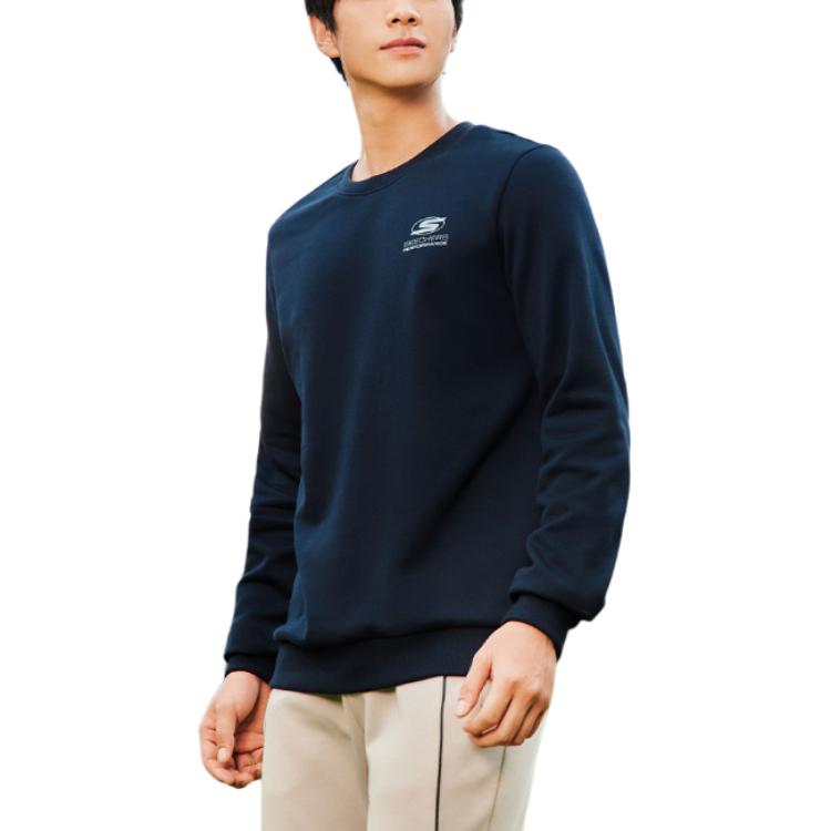 Skechers Basic Sports Series Round Neck Pullover Fleece Long Sleeve Sweatshirt Men sweatshirt Carbon-Black P424M180-0018