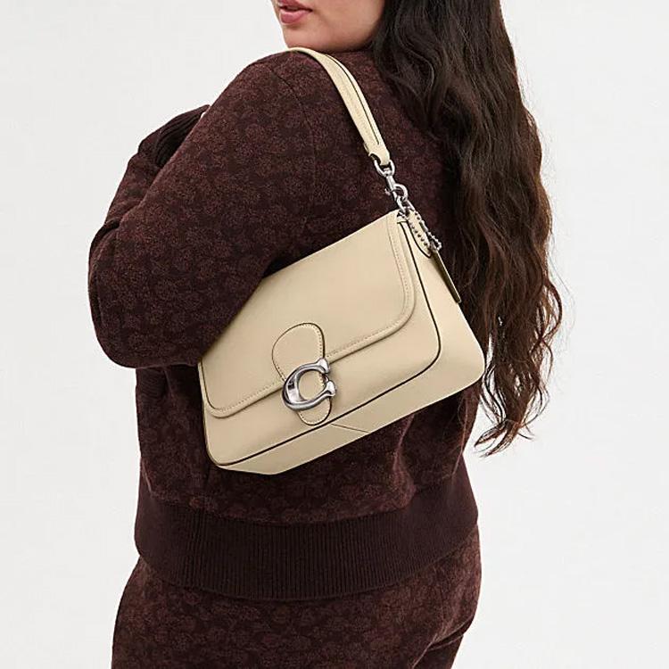 Coach Soft Tabby 26 Solid Color Quilted Stripe Logo Zipper Bag Women Handbags Ivory C4823-LHVT5