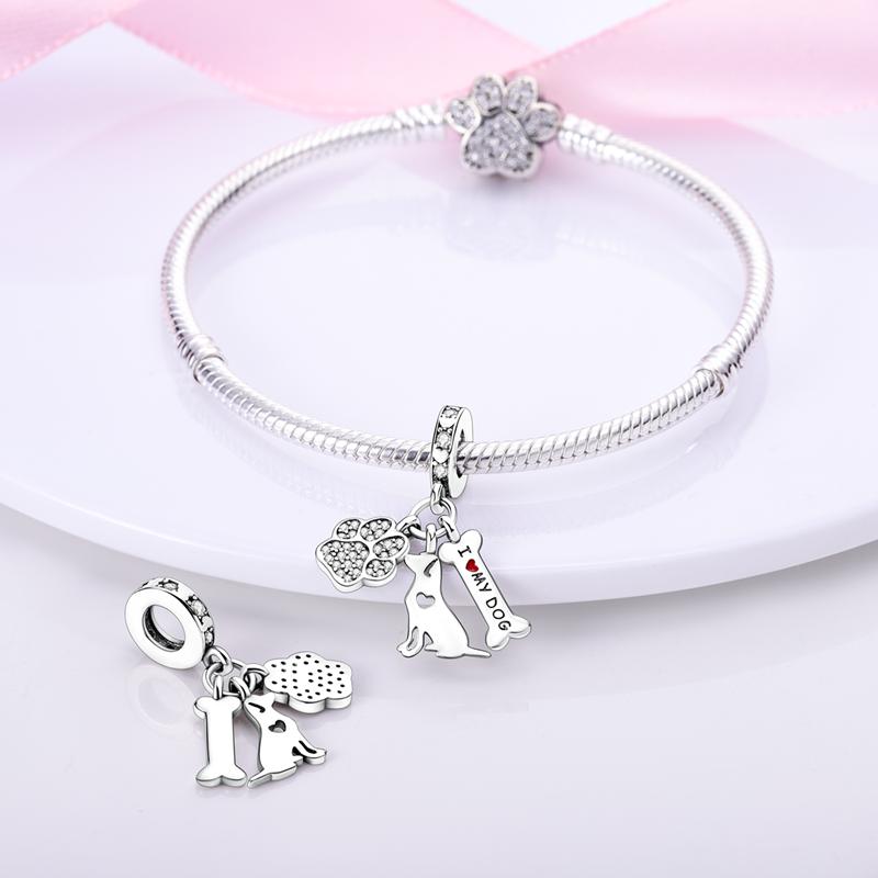 Original Charms Copper Cute Dog Paw Print Bone Series Charms Fits 3Mm Original Bracelet For Women Diy Jewelry Gifts New In