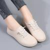 2025 Spring Women's Genuine Leather White Slip-on Sneakers - Soft Sole Casual Flats
