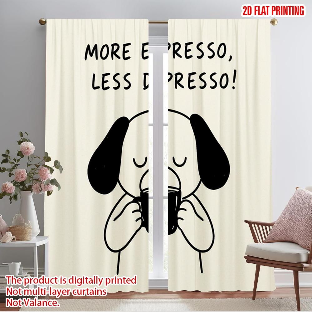 

2pcs 2D flat printing Drapes More Espresso Less Depresso Dog Polyester Fabric Without Electricity 0 Perfect for Holiday Parties 52.50×116.00 CM 2pcs