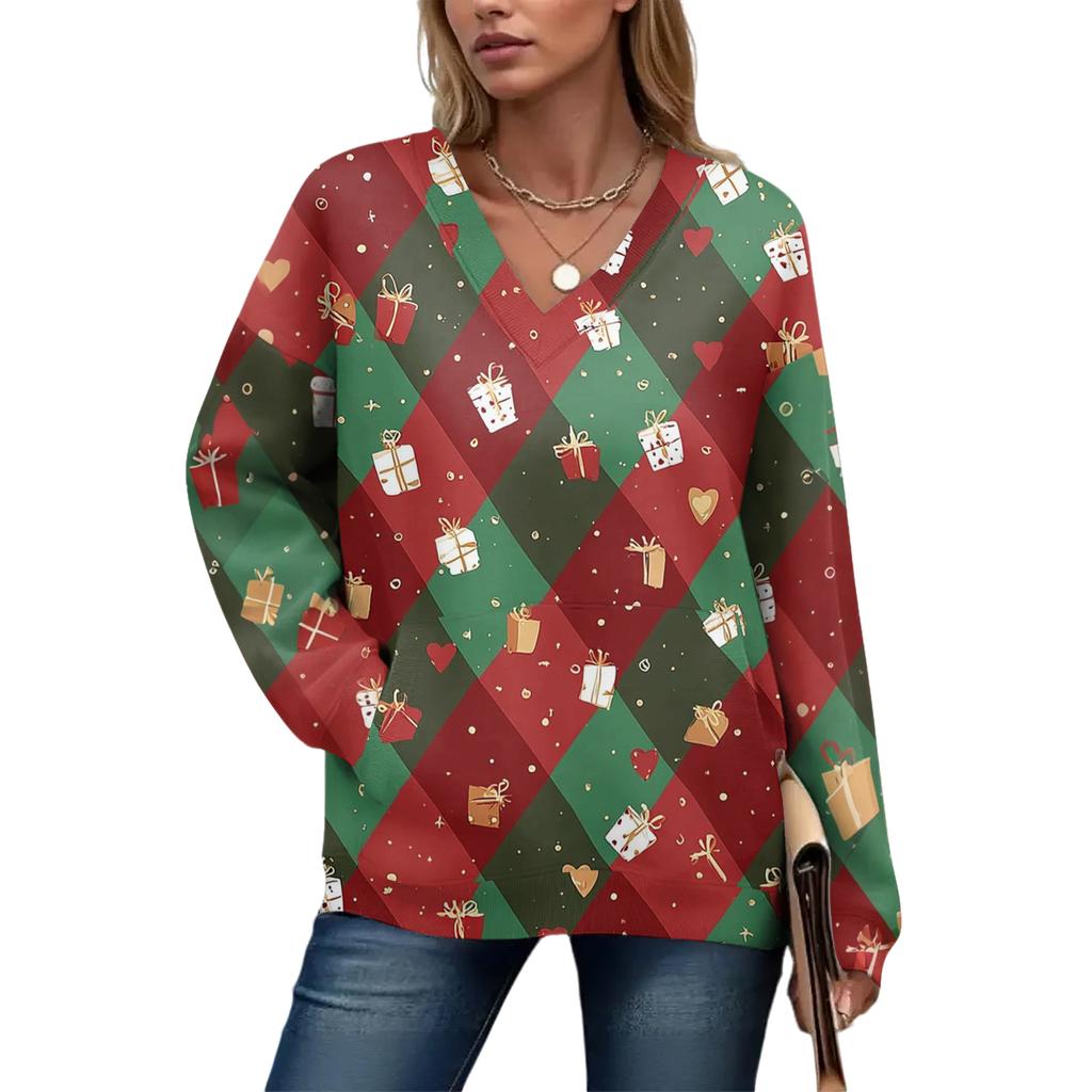 Women's Casual And Fashionable Christmas Print Long-Sleeved Top