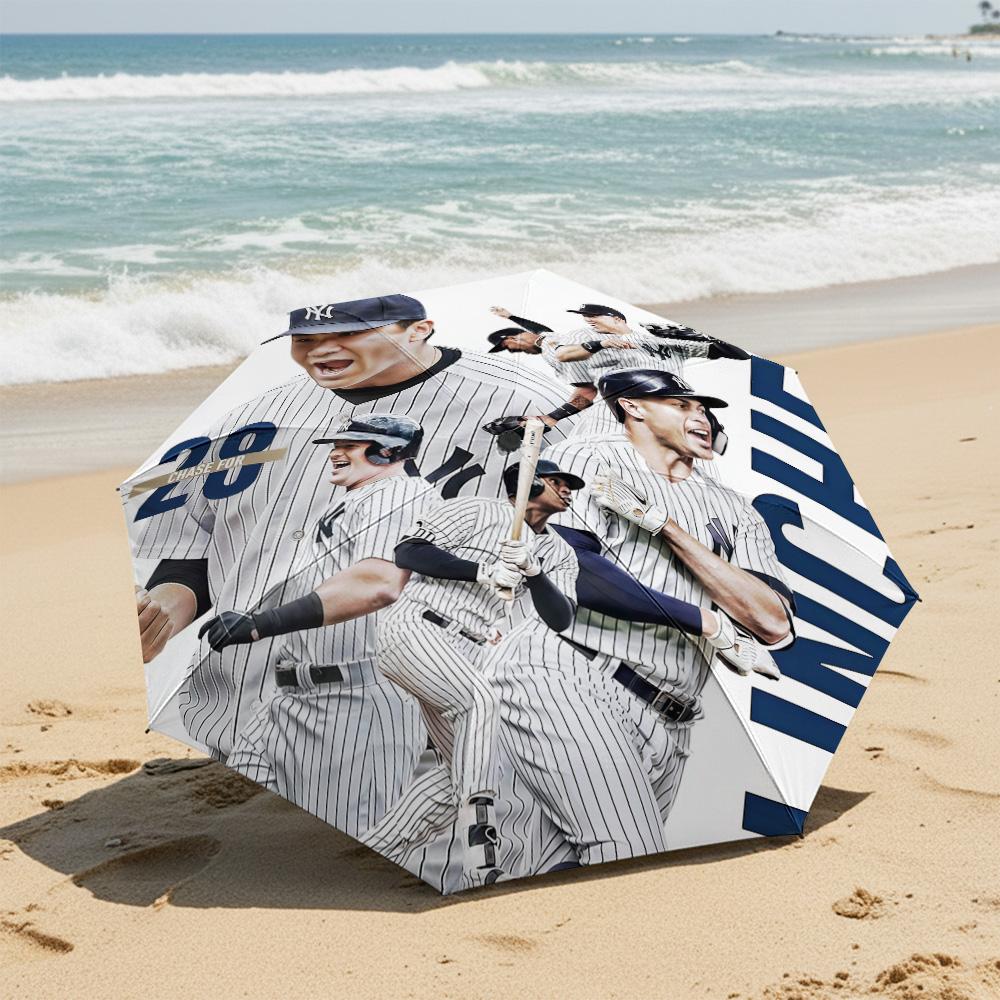 1 PC Automatic Folding Umbrella-New York Yankees Pattern, Portable & Foldable Design with 8 Ribs, Christmas Birthday Gifts