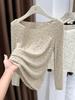 Women's Sexy Lace Hollow-Out Long-Sleeve Slim-Fit Top for Autumn/Winter